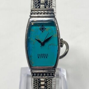 Saddle River Watch Women 20mm Silver Tone Turquoise Toggle Southwest New Battery